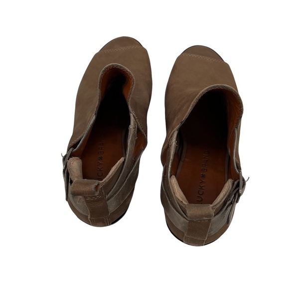Lucky Brand Brown Suede Peep Toe Block Heel Ankle Boots Size 6 Women's - Picture 5 of 9